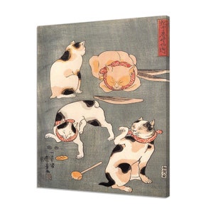 Four Cats In Different Poses Utagawa Kuniyoshi Modern Japanese Design Canvas Print Home Decor Wall Art