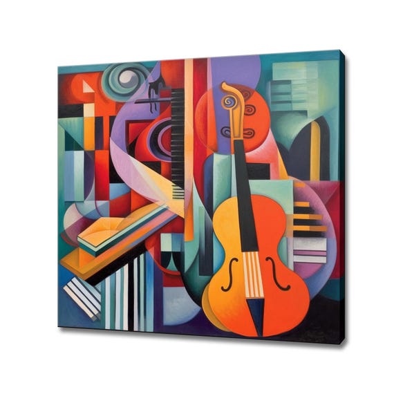 Colourful Music Instruments Guitar Abstract Cubism Canvas Print