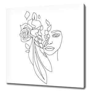 Flowers Over Woman's Face One Line Drawing Modern Design Decor Canvas Print Wall Art Picture