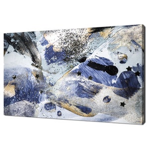 Abstract Blue Gold Paint Splatter Modern Canvas Print Wall Art Picture