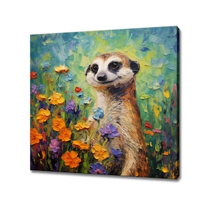 Cute Meerkat Animal Canvas Print, Gift For Meerkat Lover, Colourful Meerkat Portrait Painting Print, Meerkat Pet Wall Art