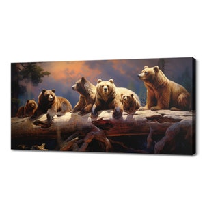Bear Family In The Forest Canvas Print, Wildlife Inspired Art, Enchanting Animals Canvas Wall Art, Wildlife Home Decor, Animals Print