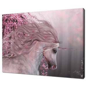 Rosa Kirschblüte Magisches Einhorn Mädchen Zimmer Dekor Leinwand Wand Kunst Bild