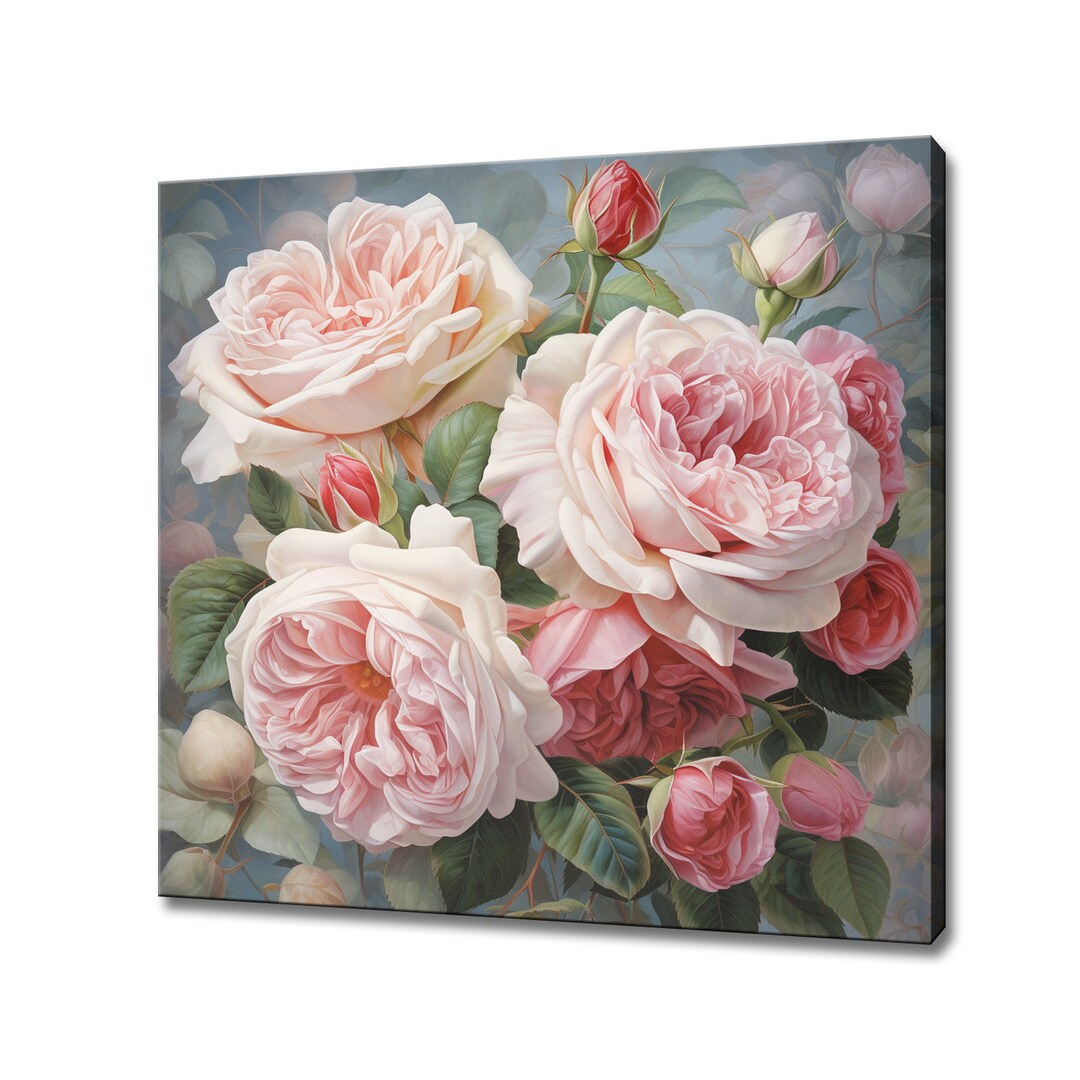 Pastel Pink Roses Flowers Canvas Print Wall Art, Modern Floral Design ...