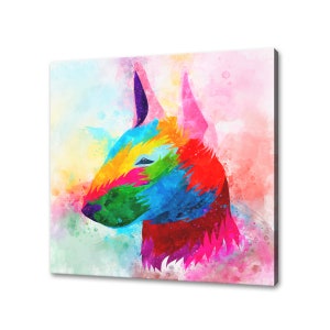Bull Terrier Colourful Watercolour Dog Canvas Wall Art Picture Print Wall Hanging Pet Home Decor Handmade Ready To Hang