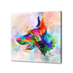 Doberman Colourful Watercolour Dog Canvas Wall Art Picture Print Wall Hanging Pet Home Decor Handmade Ready To Hang