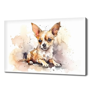 Cute Chihuahua Puppy Dog Watercolour Canvas Print Art, Modern Design Home Decor, Animal Pet Canvas Print Wall Art, Gift For Dog Lover
