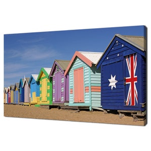 Colourful Beach Huts At Brighton Beach, Melbourne Modern Design Home Decor Canvas Print Wall Art Picture Wall Hanging