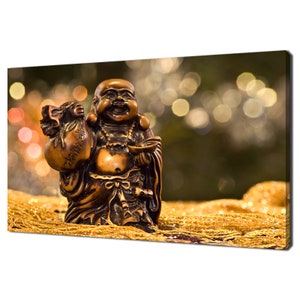 Statua di Buddha felice con sacco di soldi Design moderno Decorazione per la casa Stampa su tela Arte da parete Appeso a parete