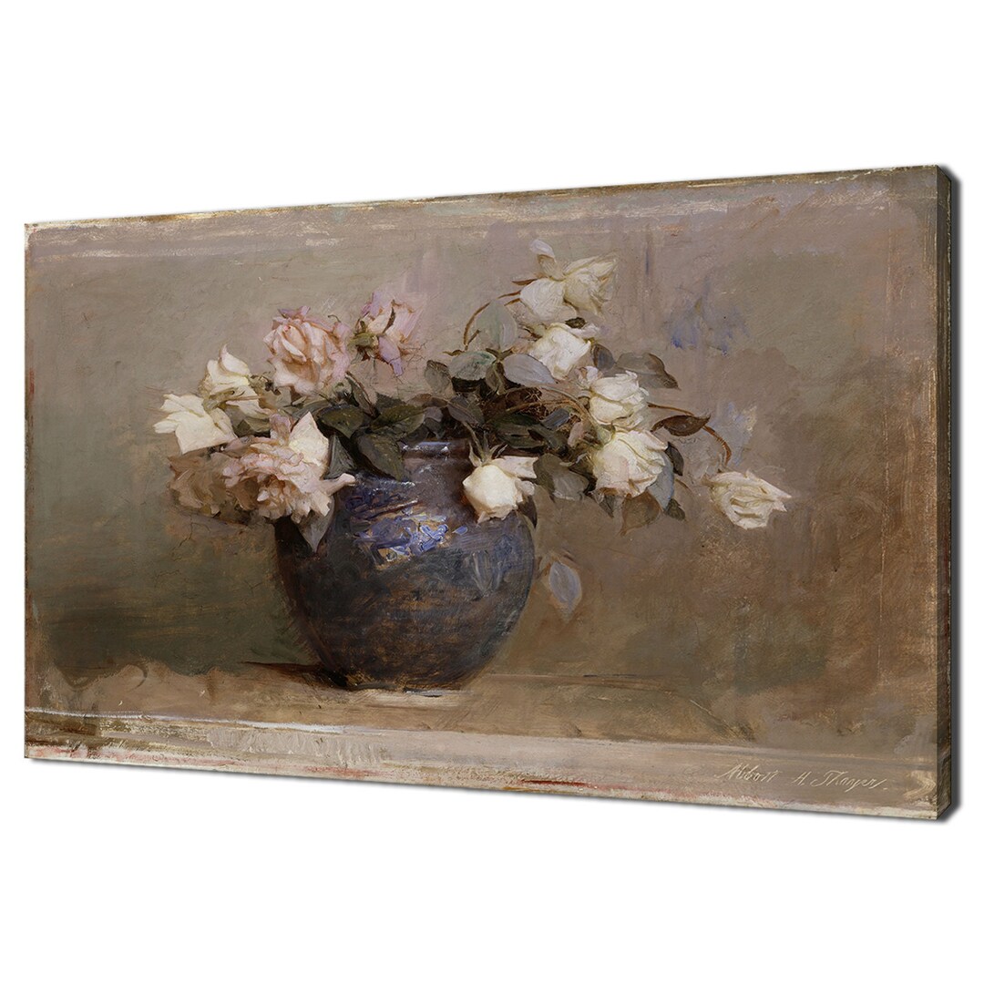 Still Life With Roses Flowers 1890, Vintage Oil Painting of Pink White ...