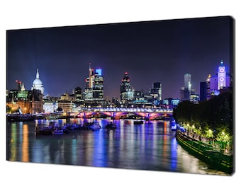 Iconic London Skyline At Night Thames River Modern Design Home Decor Canvas Print Wall Art Picture Wall Hanging