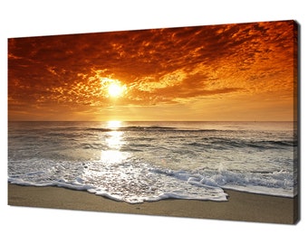 Beautiful Orange Corsica Beach Sunset Seascape Modern Design Home Decor Canvas Print Wall Art Picture