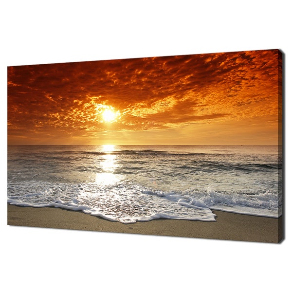 Beautiful Orange Corsica Beach Sunset Seascape Modern Design Home Decor Canvas Print Wall Art Picture