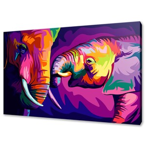 Mother And Baby Elephant Colourful Abstract Modern Design Home Decor Animal Pet Canvas Print Wall Art Wall Hanging