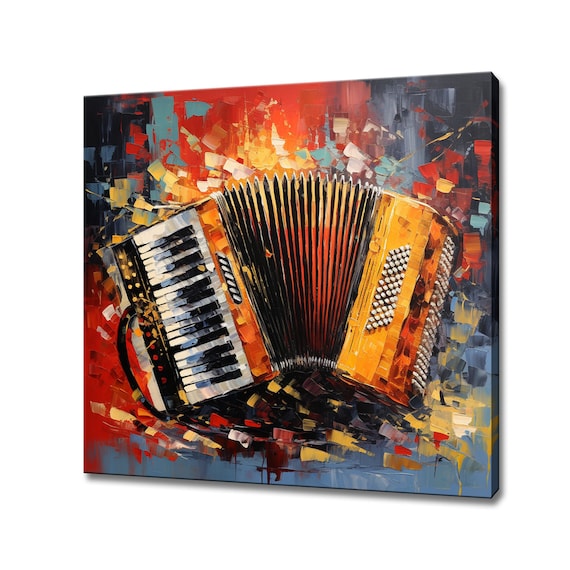 Accordion Music Colourful Painting Style Canvas Print Wall Art