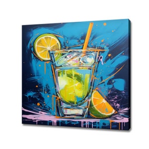 Daiquiri With Slice Of Lime Alcoholic Drink Watercolour Canvas Print, Kitchen Modern Art, Home Restaurant Bar Decor Picture Wall Hanging