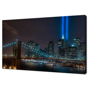 New York Twin Towers Tribute Memorial Lights Manhattan Modern Design Home Decor Canvas Print Wall Art Picture Wall Hanging
