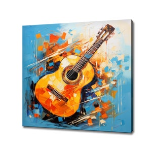 Yellow Guitar Colourful Painting Style Canvas Print Wall Art, Music Modern Design Home Decor, Musical Wall Art Picture Wall Hanging