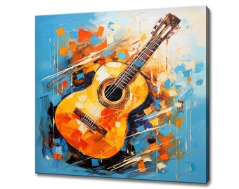 Yellow Guitar Colourful Painting Style Canvas Print Wall Art, Music Modern Design Home Decor, Musical Wall Art Picture Wall Hanging