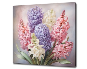 Beautiful Hyacinth Flowers Bouquet Canvas Print Wall Art, Modern Floral Design Home Decor, Botanical Flowers Art, Gift For Flowers Lover