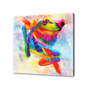 Tree Frog Colourful Watercolour Abstract Animal Canvas Print Wall Art Picture Modern Design
