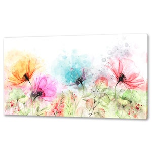 Beautiful Poppy Flowers Field Colourful Watercolour Panoramic Modern Design Home Decor Canvas Print Wall Art Picture