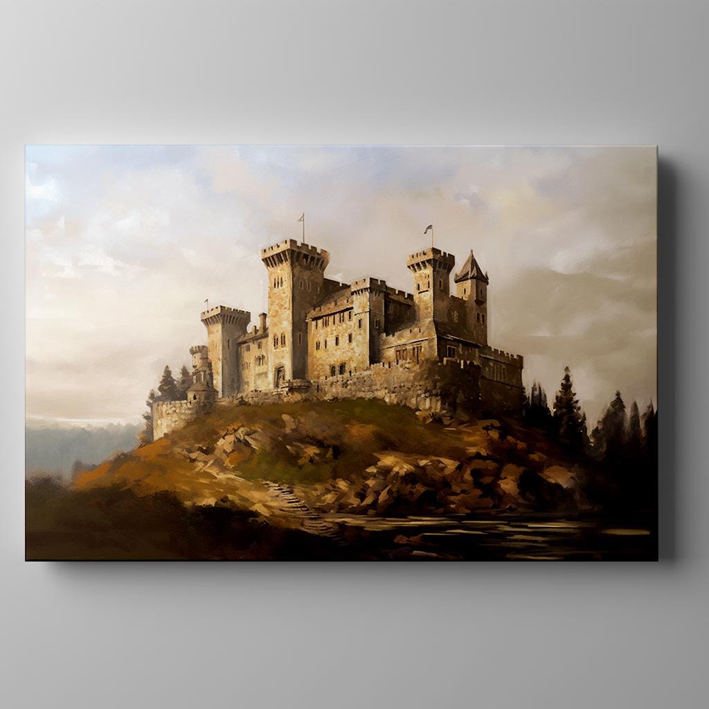 Medieval Vintage Castle on the Hill Vintage Landscape Painting