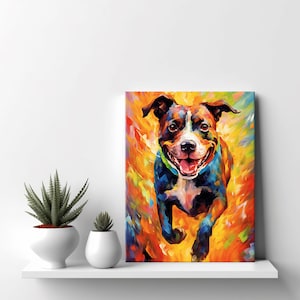 Staffordshire Bull Terrier Dog Animal Canvas Print, Gift For Bull Terrier Dog Lover, Colourful Dog Portrait Painting Print, Pet Dog Wall Art