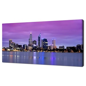 Pink Purple Sunset Over Perth Western Australia Swan River Panorama Modern Design Home Decor Canvas Print Wall Art Picture