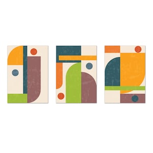 Mustard Yellow Blue Green Abstract Art Prints, Nordic Wall Decor, Abstract Geometric Art, Set Of 3 Prints Modern Canvas Print Wall Art