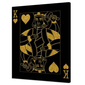 Rei de Copas Cartas de Baralho Cassino Pôquer Preto Dourado Moda Design Moderno Decoração para Escritório em Casa Impressão em Tela Arte de Parede Imagem