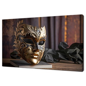 Vintage Venetian Golden Carnival Ball Elegant Mask Modern Design Home Decor Canvas Print Wall Art Wall Hanging