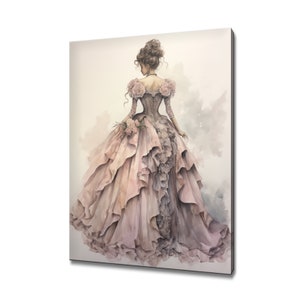 Elegant Lady In Pastel Victorian Baroque Rococo Dress Painting Style Canvas Print, Modern Design Home Decor, Fashion Wall Art, Gift For Her