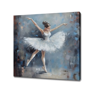 Beautiful Ballerina Dancer In White Dress Wall Art Print, Painting Style Canvas, Ballet Dancer Wall Art, Modern Design Canvas Print Wall Art