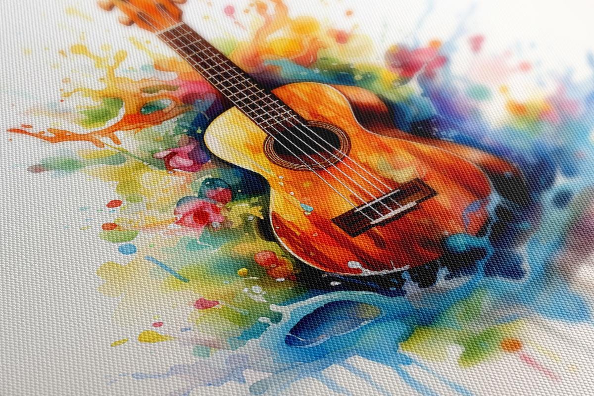 Colourful Acoustic Guitar Music Watercolour Canvas Print Wall Art