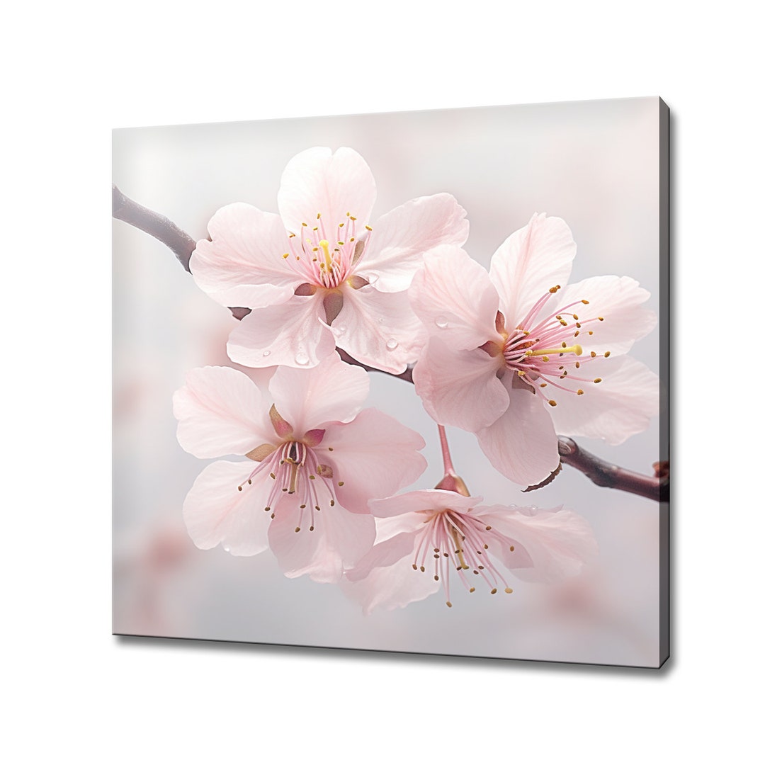 Light Pink Cherry Blossom Flowers Canvas Print Wall Art, Modern Floral ...