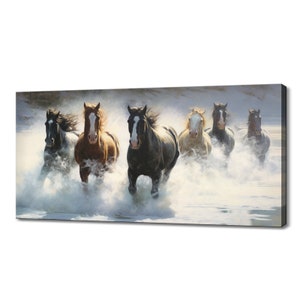 Horses Galloping In The Water Canvas Print, Wildlife Inspired Art, Animals Canvas Wall Art, Wildlife Home Decor, Majestic Animals Print
