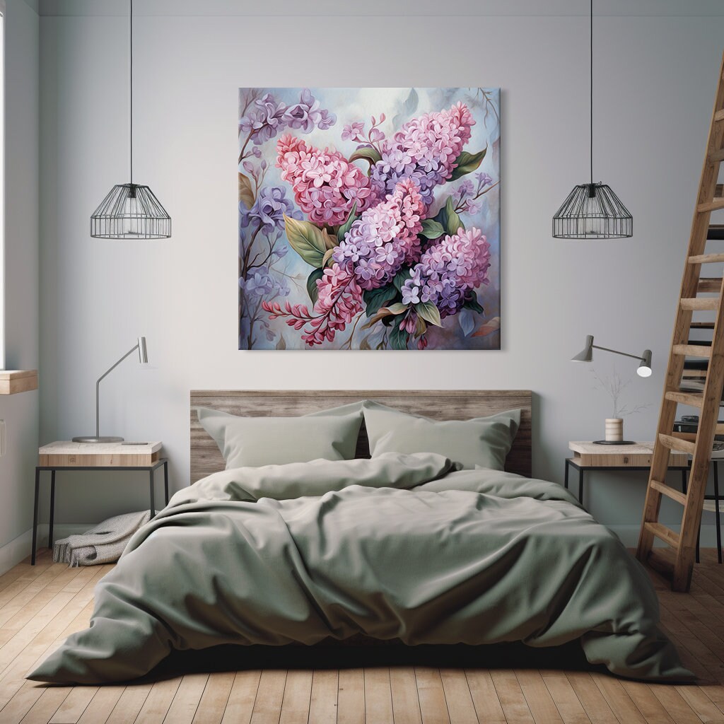 Pink Purple Lilac Flowers Canvas Print Wall Art, Modern Floral Design ...