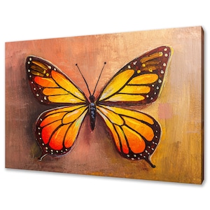 Orange Yellow Beautiful Monarch Butterfly Modern Design Home Decor Canvas Print Wall Art Picture