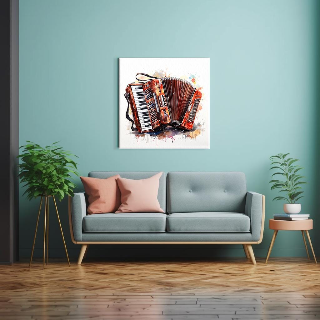 Music Accordion Abstract Watercolour Painting Canvas Print Wall