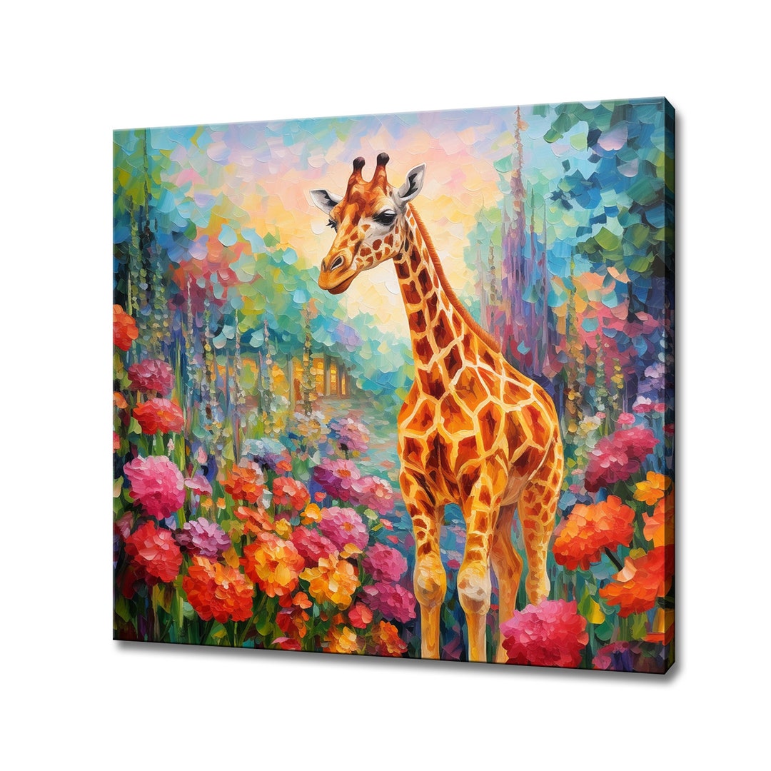 Giraffe in the Flowers Field Canvas Print, Gift for Giraffe Lover ...