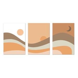 Neutral Art Prints, Boho Abstract Wall Art, Nordic Wall Decor, Orange Brown Landscape Set Of 3 Prints, Canvas Print Wall Art