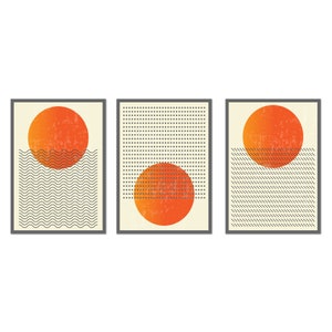 Boho Abstract Wall Art Prints, Nordic Wall Decor, Geometric Art, Beige Orange Grey Set Of 3 Prints, Canvas Print Wall Art Picture