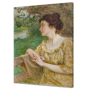 Portrait Of A Woman Sitting On The Bench In The Garden, Vintage Painting Canvas Print, Antique Female Portrait, Fine Art Lady Portrait Print