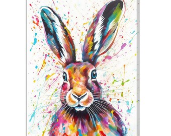 Colourful Rabbit Hare Wall Art Print, Watercolour Painting Style Animal, Canvas Print Wall Art Picture, Nursery Art Print, Farm Animal Art