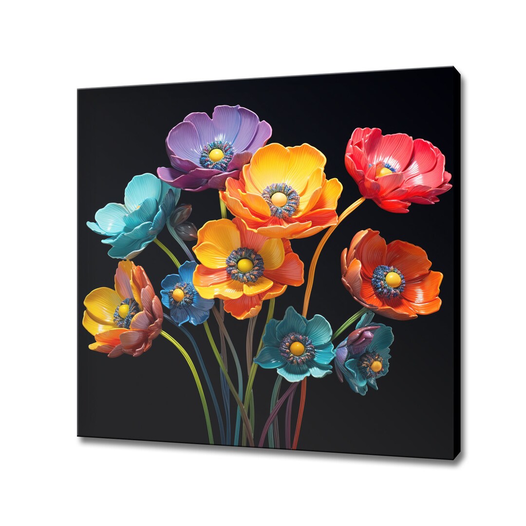 Handgemaltes Ölgemälde Auf Leinwand – Moderner Blumenstrauß In XXL (76 X 114 Cm) Für Wohnzimmer & Schlafzimmer