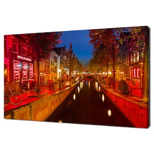 Red Light District In Amsterdam Netherlands At Night Modern Design Home Decor Canvas Print Wall Art Picture