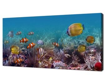 Underwater World Of Coral Reef And Colourful Tropical Fish Modern Design Home Decor Canvas Print Wall Art Picture