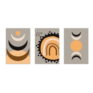 Neutral Abstract Art Prints, Nordic Wall Decor, Boho Wall Prints, Geometric Art, Set Of 3 Prints Modern Canvas Print Wall Art Home Decor