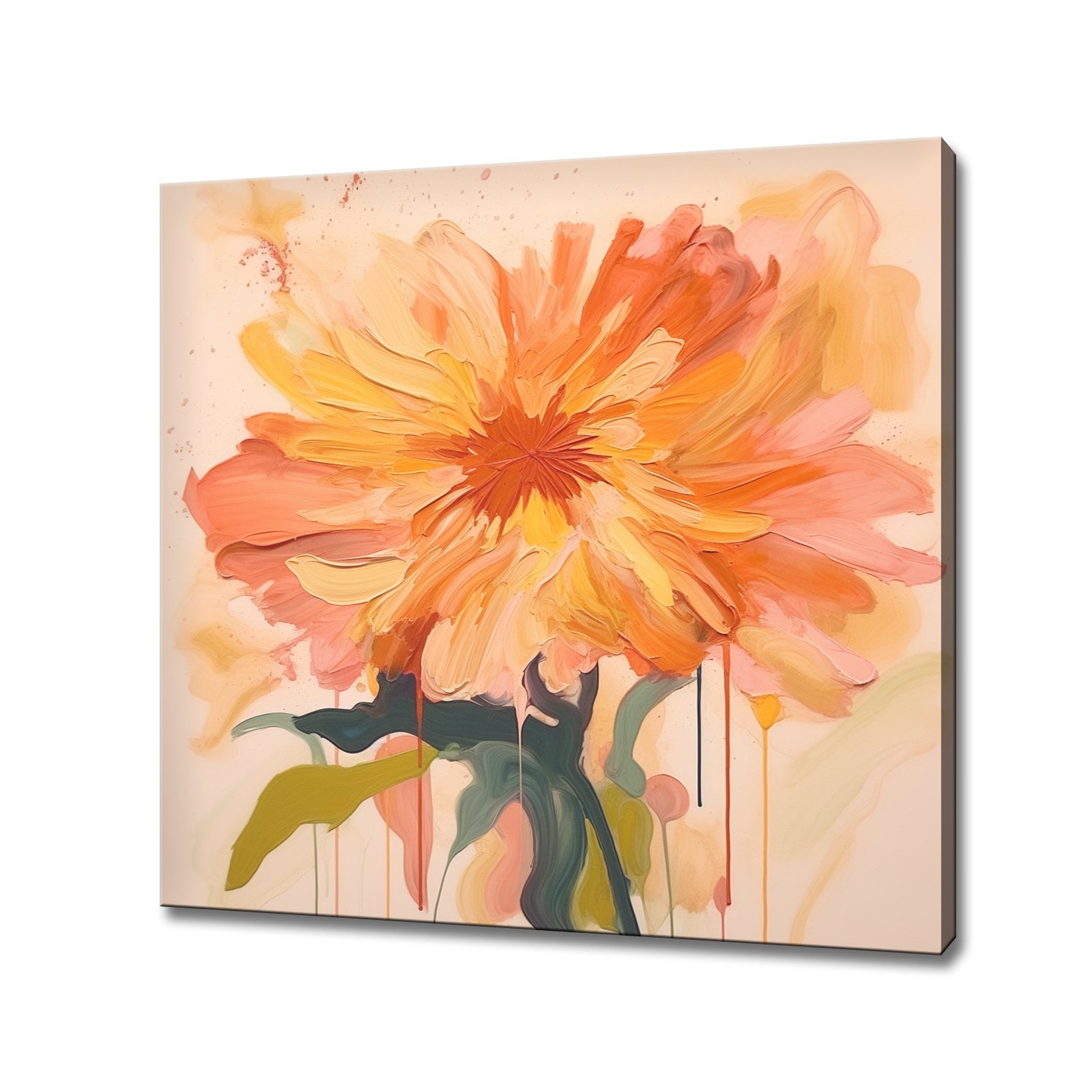 Orange Yellow Marigold Flower Painting Style Canvas Print Wall Art
